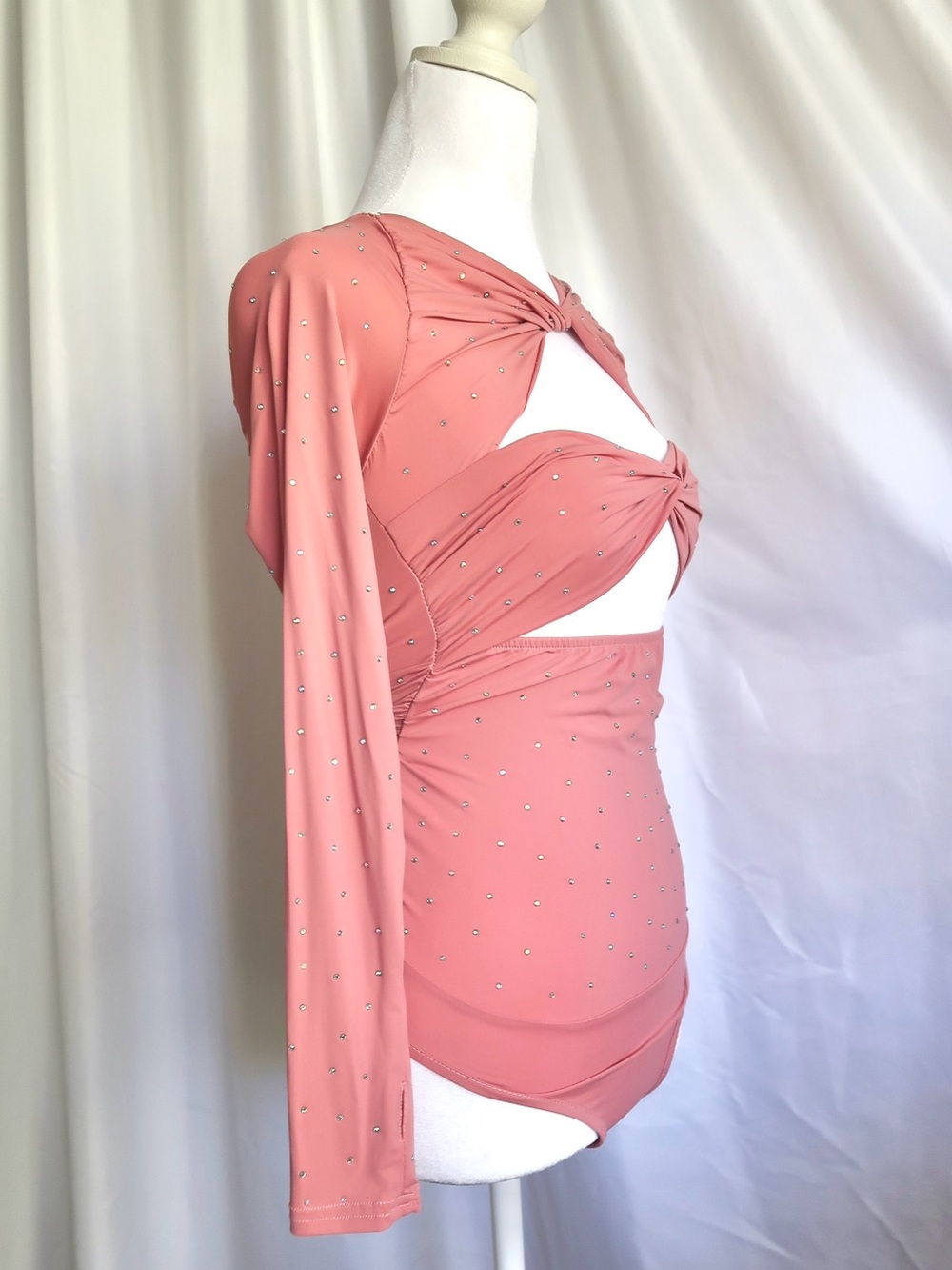 Pink Rhinestone Cutout Bodysuit - Picture 3 of 5